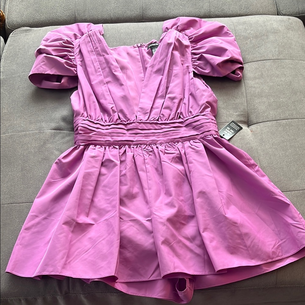 Express Fuchsia Dress with Puff Sleeves